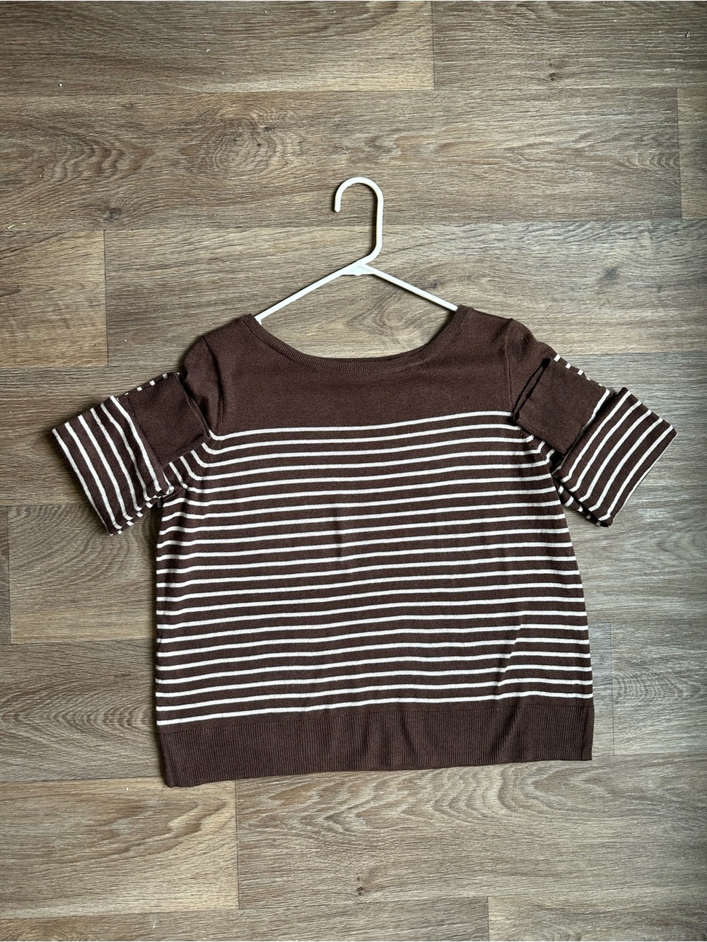 GAP Women’s Size S Brown White Striped Boatneck Short Sleeve Knit Top Preppy